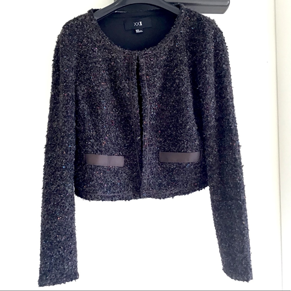 Grey Knit Bolero cardigan w Rainbow threads